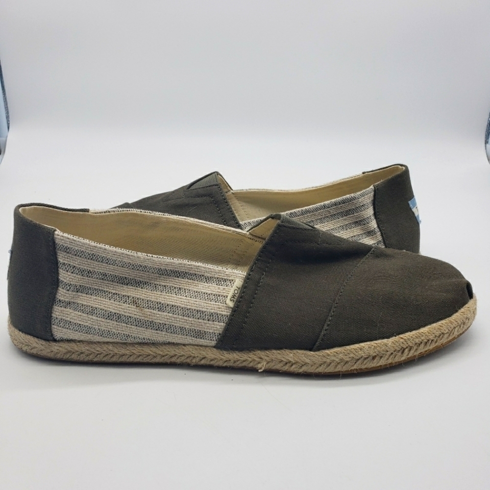 TOMS Mens US 10 EU 43 Alpergata slip on espadrille stripe ticking brown off whit